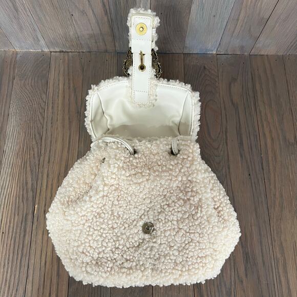 NWOT Versace Jeans Couture Faux Shearling Convertible Mini Backpack Cream & Gold main image 11